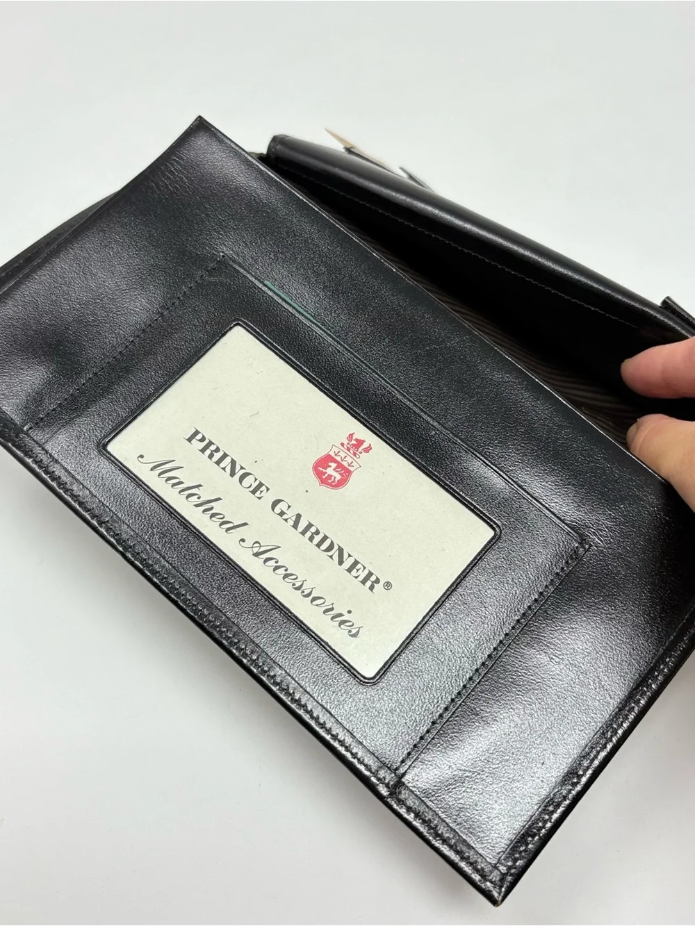 New! Prince Gardner Black Leather Checkbook Pocket Wallet Card Holder 7.25x4.25”